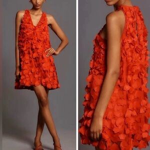 ❤️Anthropologie 3D Appliqué Mini Swing Red Sleeveless Dress❤️